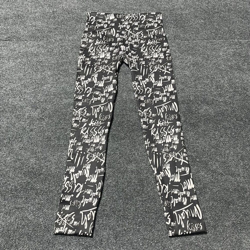 First Looks Leggings Womens S/M Black Kiss Script Print Seamless Skimmer Stretch